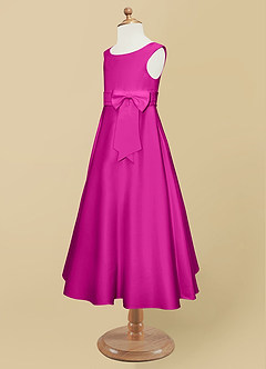 Azazie Lindy Flower Girl Dresses Fuchsia A-Line Pleated Matte Satin Dress image12
