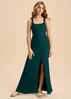 Azazie Mero Junior Pine Sheath Pleated Floral Burnout Dress image4