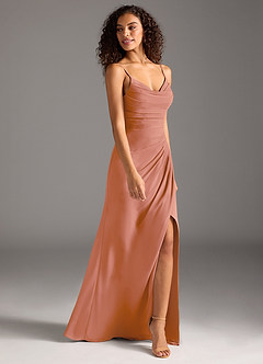 Azazie Deandra Brautjungfernkleider Meerjungfrau-Linie Plissee Chiffon Kleid Mai Tai image4