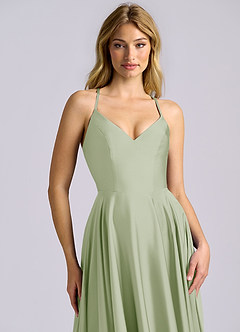 Azazie Truce Bridesmaid Dresses Dusty Sage A-Line Stretch Satin Dress image7