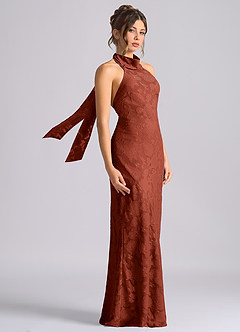 Azazie Velli Jurken voor bruidsmeisjes Jurk van Bloemen Burn-out met Zeemeermin Hoge Kraag Terracotta image4