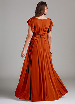 Azazie Daphne Robes de demoiselle d'honneur modestes Robe Trapèze Rayé Longueur ras du sol Maille image2