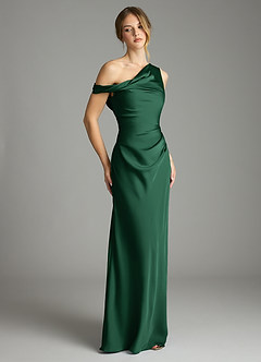 Azazie Emerson Brudtärnklänningar Klä av Sjöjungfru i Stretch Satin Av axeln Mörkgrön image5