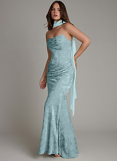 Azazie Electra Bridesmaid Dresses Light Blue Jacquard Mermaid Corset Floral Jacquard Dress image11