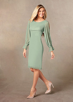 Azazie London Moeder van de bruid jurken Kolom Jurk van Mesh Stoffige Salie image5