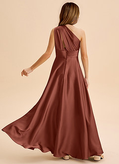 Azazie Charlize Junior Abito A-Line in Raso Elasticizzato Plissettato Auburn image2
