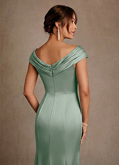 Azazie Aberdeen Mother of the Bride Dresses Agave Sheath Pleated Stretch Satin Dress image5