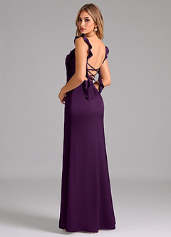 Azazie Jessamine Bridesmaid Dresses Grape A-Line Corset Stretch Satin Dress image2