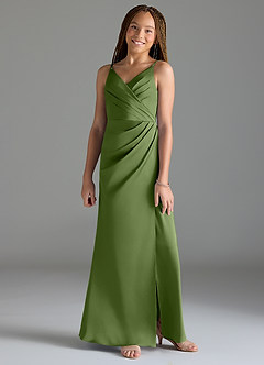 Azazie Maci Junior Juniper Mermaid Pleated Stretch Satin Dress image1