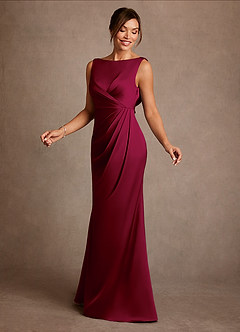 Azazie Baltimore vestidos de madre de la novia Vestido de Borgoña de Satén Elástico de Corte en A con Plisado image3