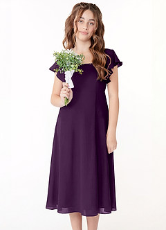 Azazie Bondi Junior Klä av A-Line i Chiffong Rynkad image4