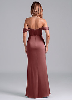 Azazie Asha Bridesmaid Dresses Amethyst Sheath Off the Shoulder Stretch Satin Convertible Dress image4