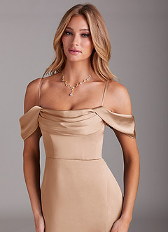 Azazie Saige Vestidos de damas de honor Vestido de Rosa Inglesa de Satén Elástico de Corte Recto con Vestidos sin tirantes image2