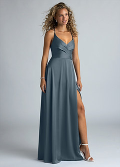 Azazie Davis Robes de demoiselle d'honneur Robe Trapèze en Satin extensible Plissée Violet Crépusculaire image5