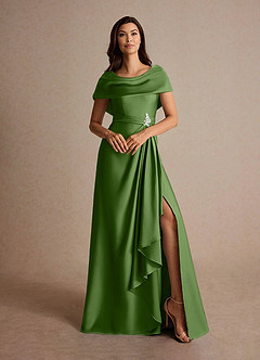 Azazie Branford Abiti per la Madre della Sposa Abito A-Line in Raso Elasticizzato Plissettato Basilico image7