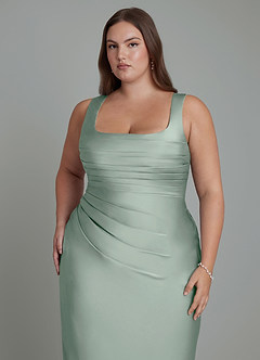 Azazie Agustina Brautjungfernkleider Meerjungfrau-Linie Korsett Stretch-Satin Kleid Agave image12