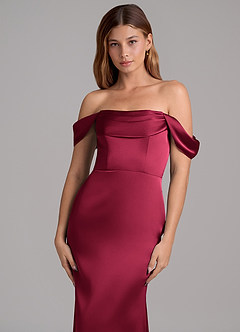 Azazie Miley Vestidos de damas de honor Vestido de Borgoña de Satén Elástico de Corte Sirena Convertible con Vestidos sin tirantes image2