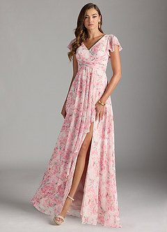 Azazie Omari Bridesmaid Dresses Abstract Watercolor Floral A-Line Chiffon Dress image3