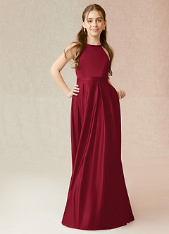 Azazie Arianthe Junior Burgundy A-Line with Pockets Matte Satin Dress image4