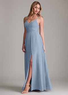 Azazie Terese Bridesmaid Dresses Dusty Blue A-Line Pleated Chiffon Dress image4