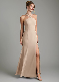 Azazie Rue Bridesmaid Dresses Taupe A-Line Halter Chiffon Dress image1
