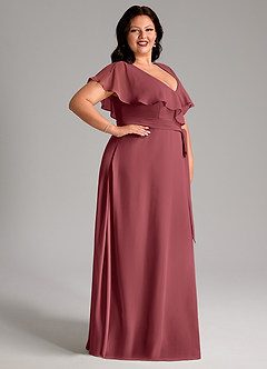 Azazie Lainey Bridesmaid Dresses Merlot A-Line with Pockets Chiffon Dress image12