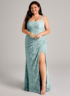 Azazie Mero Bridesmaid Dresses Mist Sheath Pleated Floral Burnout Dress image9