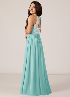 Azazie Fahari Junior Aqua A-Line Lace Chiffon Dress image5
