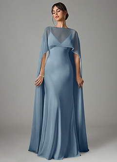 Azazie Stefania Jurken voor bruidsmeisjes Jurk van Stretch Satijn met A-Lijn Stoffig Blauw image1