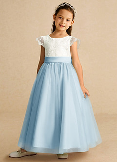 Azazie Pookie Flower Girl Dresses Sky Blue A-Line Lace Tulle Dress image1