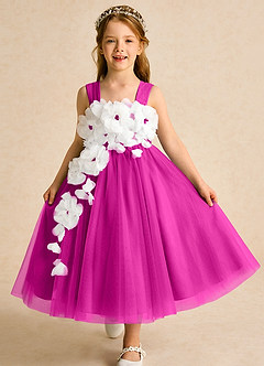 Azazie Dovey Flower Girl Dresses Fuchsia Ball-Gown Bow Tulle Dress image1