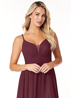 Azazie Rayna Brautjungfernkleider A-Linie V-Hals Gefaltet Chiffon Kleid Cabernetrot image10