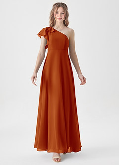 Azazie Arabella Junior Paprika A-Line Ruched Chiffon Dress image5