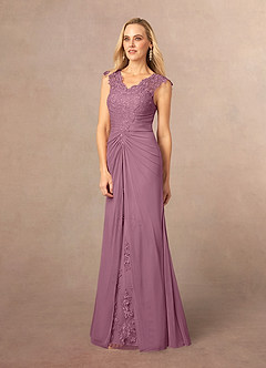 Azazie Jovie Mother of the Bride Dresses Vintage Mauve A-Line Lace Dress image2