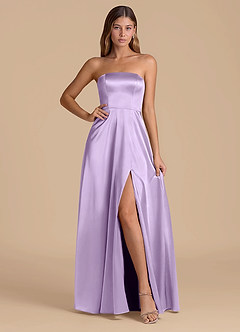 Azazie Wren 신부 들러리 드레스 A라인 스트랩리스 메탈릭 새틴 바닥 길이 드레스 image1