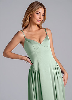 Azazie Kirby Bridesmaid Dresses Agave A-Line Stretch Satin Dress image2