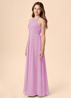 Azazie Ginny Junior Candy Pink A-Line Pleated Chiffon Dress image3