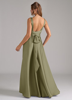 Azazie Kora Bridesmaid Dresses Pistachio A-Line Pleated Stretch Satin Dress image6