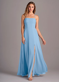 Azazie Carolyn Bridesmaid Dresses Powder Blue A-Line Pleated Chiffon Dress image4
