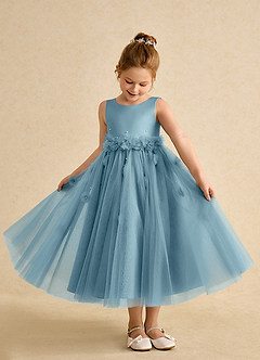 Azazie Lux Flower Girl Dresses Moody Blue A-Line Beaded Tulle Dress image3