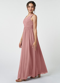 Azazie Kora Junior Dusty Rose A-Line Pleated Chiffon Dress image3