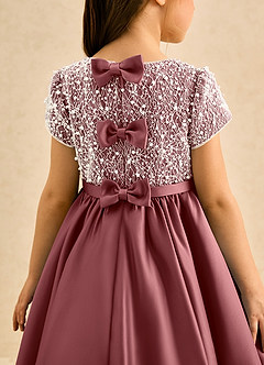 Azazie Cashew Flower Girl Dresses Amethyst Ball-Gown with Sleeves Matte Satin Dress image7