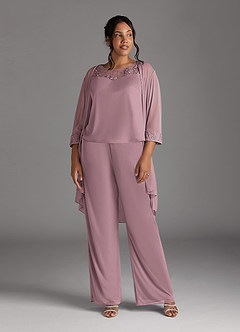 Azazie Frances Mother of the Bride Dresses Dusty Rose Jumpsuit/Pantsuit Scoop Mesh Dress image11