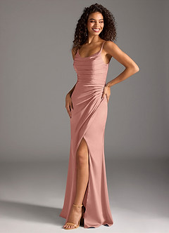 Azazie Deandra Bridesmaid Dresses Rosette Mermaid Pleated Stretch Satin Dress image1