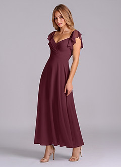Azazie Leilani Bridesmaid Dresses Cabernet A-Line Ruched Chiffon Dress image4