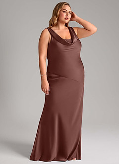 Azazie Rylina Bridesmaid Dresses Espresso Mermaid Stretch Satin Dress image4