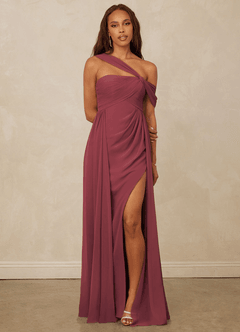 Christian Siriano Bridal for Azazie 1014 Bridesmaid Dresses Merlot A-Line Off the Shoulder Chiffon Dress image1