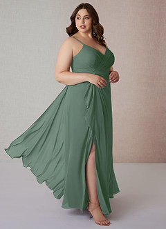 Azazie Emerald Bridesmaid Dresses A-Line Ruffled Chiffon Floor-Length Dress image10