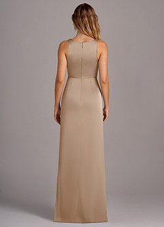 Azazie Wrenlee Bridesmaid Dresses Taupe A-Line Stretch Satin Dress image7