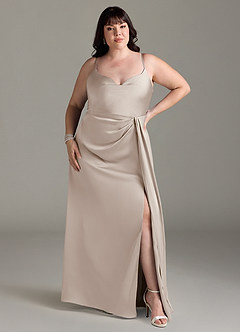 Azazie Brielle Bridesmaid Dresses Frost A-Line Cowl Spaghetti Straps Stretch Satin Dress image6